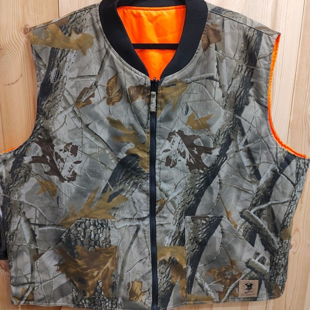 Reversible Camo Orange Real Tree Hardwoods Hunting Vest Sz XL North American